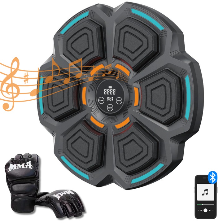 Цел за удари Box, Danesso®, Вграден говорител, Bluetooth връзка, Дисплей за следене на ударите, LED осветление на зоната за удари, Монтаж на стена, Подходящо за деца и възрастни, Включени ръкавици