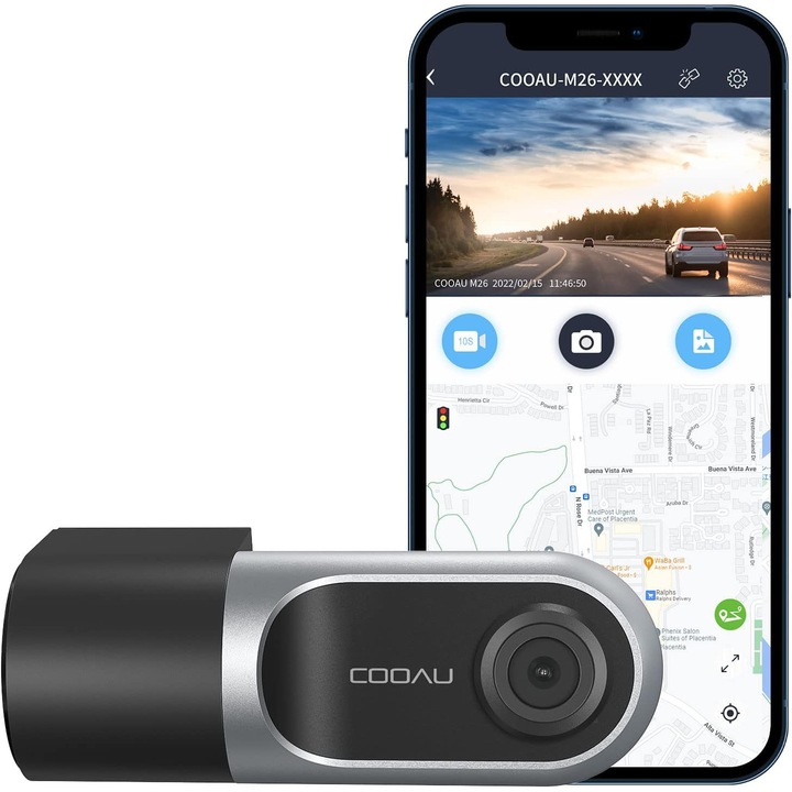 Camera Video De Bord Auto fata si interior COOAU, FULL-HD 1080P, vizibilitate 140°, Senzor G, Vedere nocturna, mod parcare 24/7