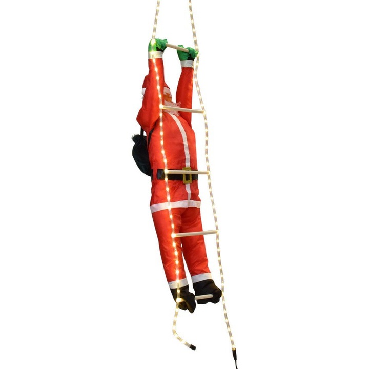 Decoratiune Mos Craciun pe LED-uri colorate de scara, Alb/Rosu 60cm