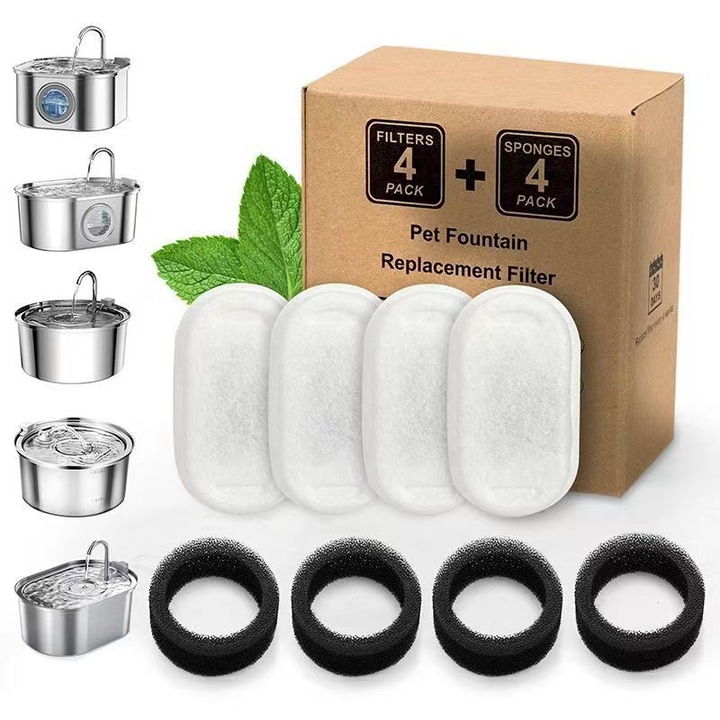 Set 8 filtre de schimb pentru fantana apa animale, carbon activ, dubla filtrare, multicolor