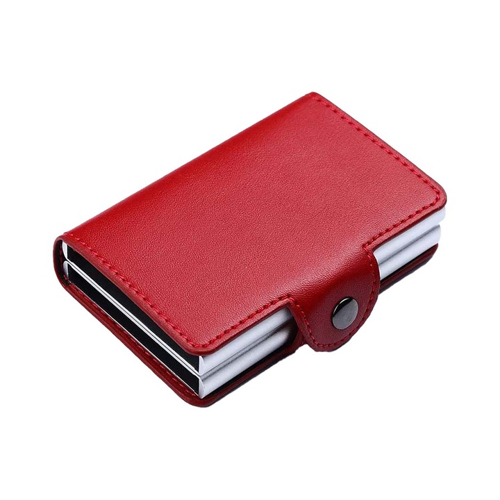 Minimalista pénztárca, RFID blokkoló, 12 kártyatartó, érme zseb, piros, 10x7x3cm