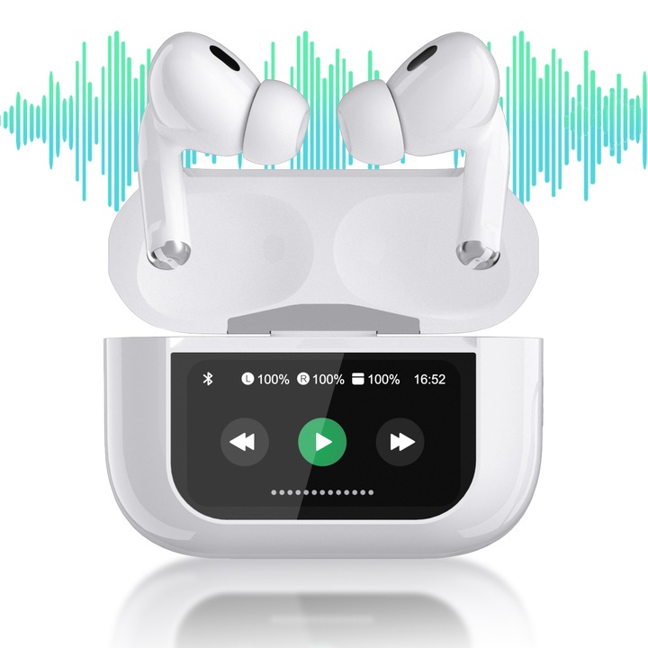 Bluetooth vezeték nélküli fejhallgató, BYONDSELF®, Bluetooth 5.3, mély basszus, LED kijelzővel, érintésvezérlés, 360 mAh, HD mikrofon, zajszűrő funkció, univerzális, fehér