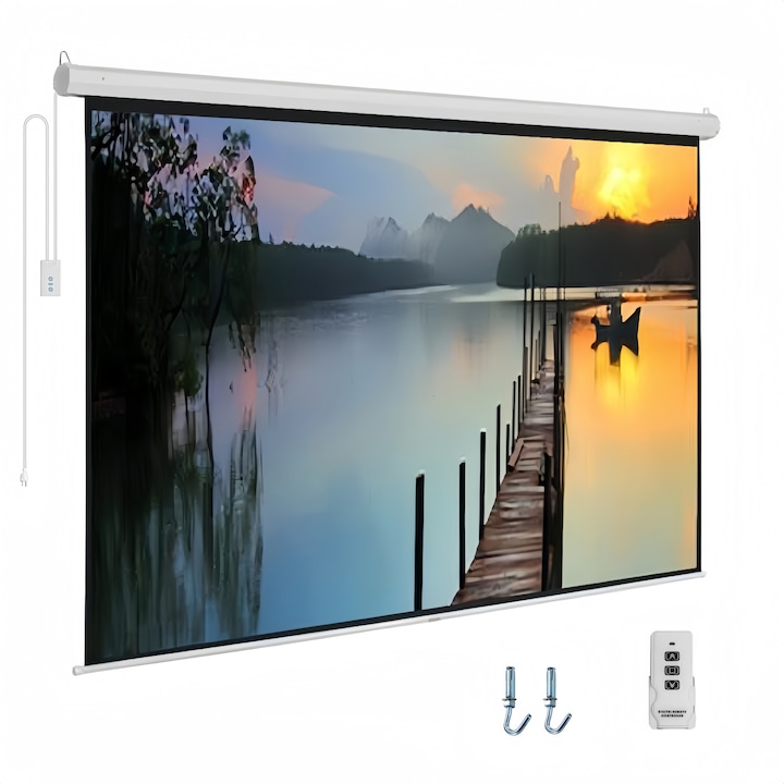 Електрически HD прожекционен екран, MOSMAOO®, LHS272, Поддържа 1080P/3D, 4:3, 4K Cinema Level, 120 инча за дома, училище, срещи, 244 x 184 см, бяло/черно