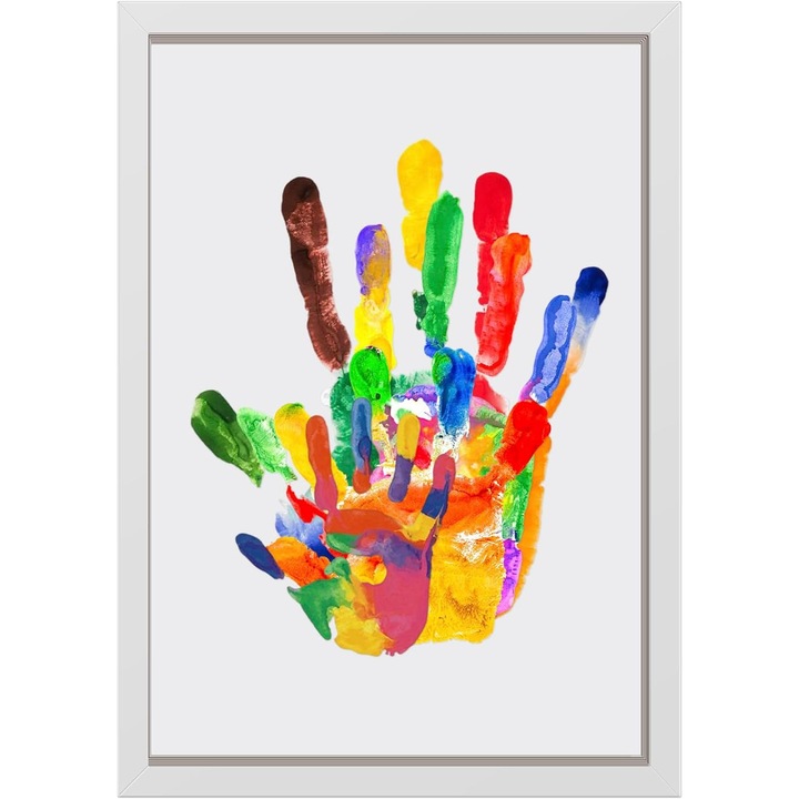 Kit rama foto cu amprenta a mainilor de familie, ZJZ, DIY, cu 6 culori de vopsea acrilica, 22.4x31 cm, cadru din lemn alb