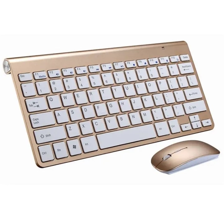 Комплект безжична клавиатура и мишка MOSMAOO®, 78 клавиша, безшумен, USB, тънък и лек, преносимост, златен