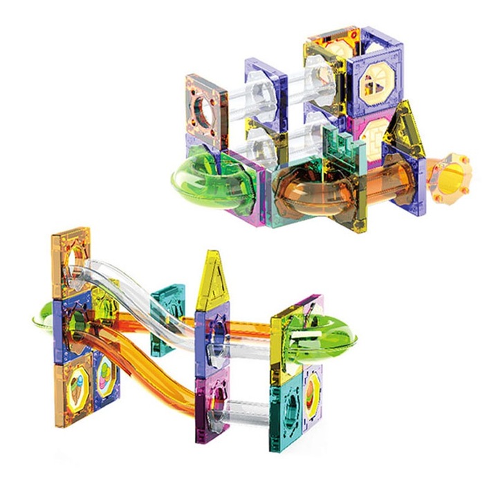 Set de Constructie Magnetic, NAXSIR, Cu Tevi Tiles 3D si minge colorata, Multiple Moduri de Construit, 73 piese