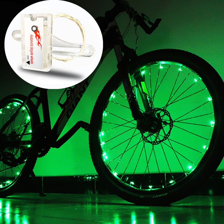 Lumini bicicleta LED, set 1 bucata, multicolor, siguranta maxima, vizibilitate 360°
