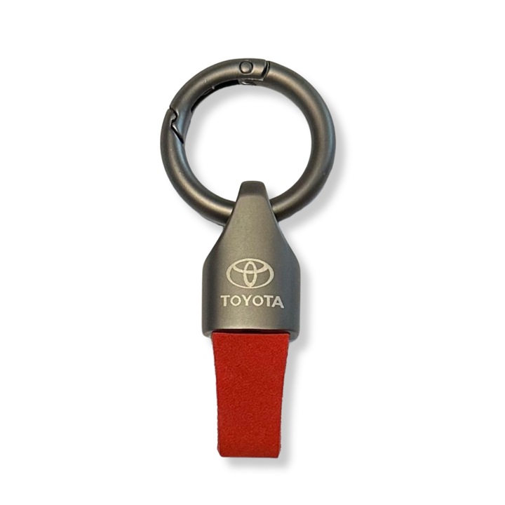 Ключодържател Toyota от метал и велур, Гравирано лого, Матово черно-червено