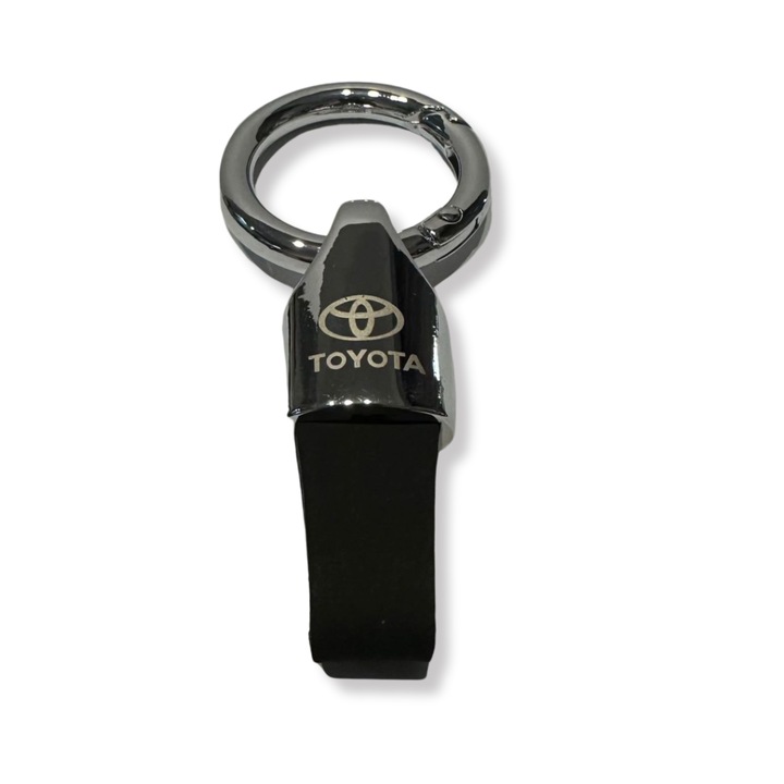 Toyota kulcstartó fémből és velúrból, gravírozott logó, ezüst-fekete