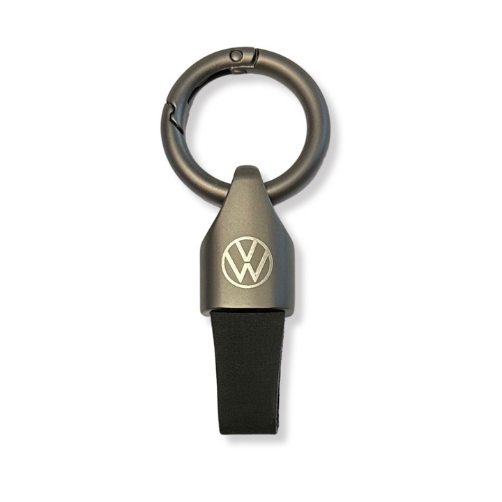Ключодържател Volkswagen от метал и велур, Гравирано лого, Матово черно-черно