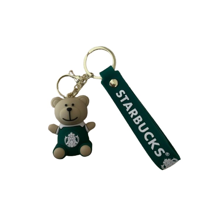 Starbucks Cute Silicone Bear Keychain - Fun Accessories for Bags & Gifts, зелен, 8 cm