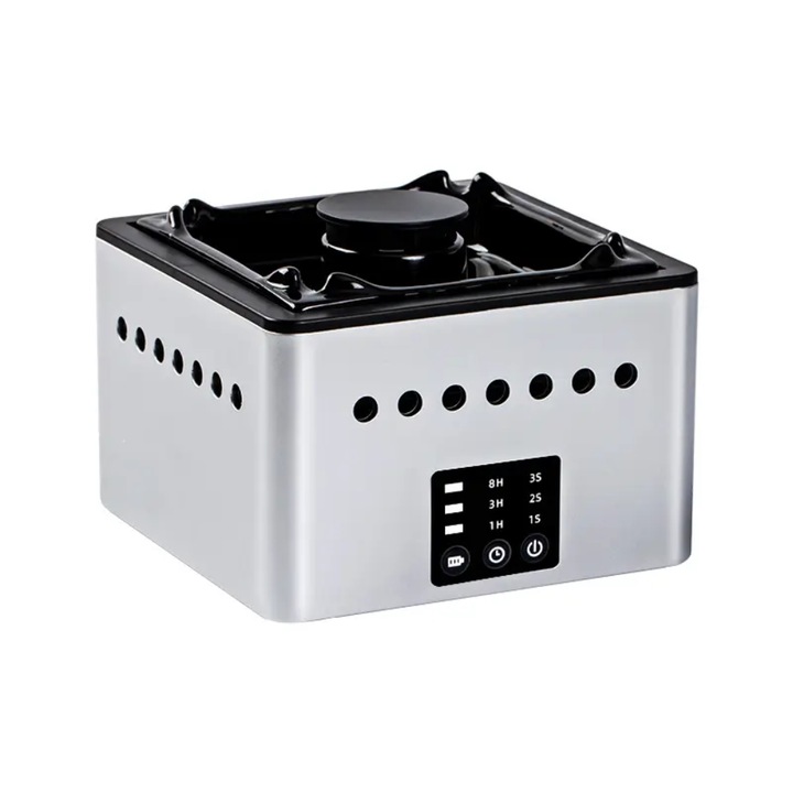 Интелигентна електрическа пепелница, модел HEPA филтър с отрицателни йони и активен въглен, 3 скорости на работа, функция за задаване на време, идеална за помещения до 25m², батерия 8000mAh, керамика и ABS, сиво и черно