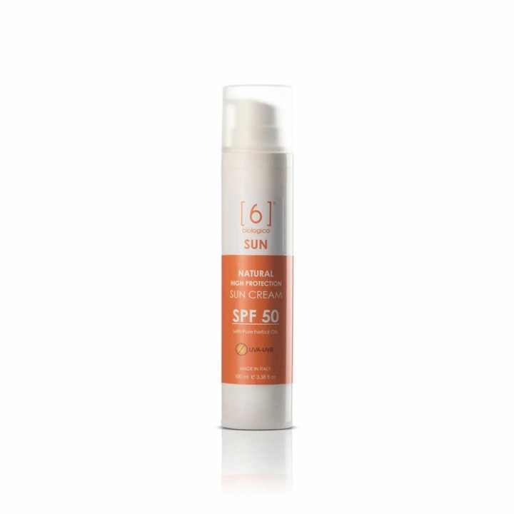 Crema pentru protectie solara SPF50, previne ridurilor si imbatranirea pielii, 100% naturala, rezistenta la apa, 6BIOLOGICO, 100 ml