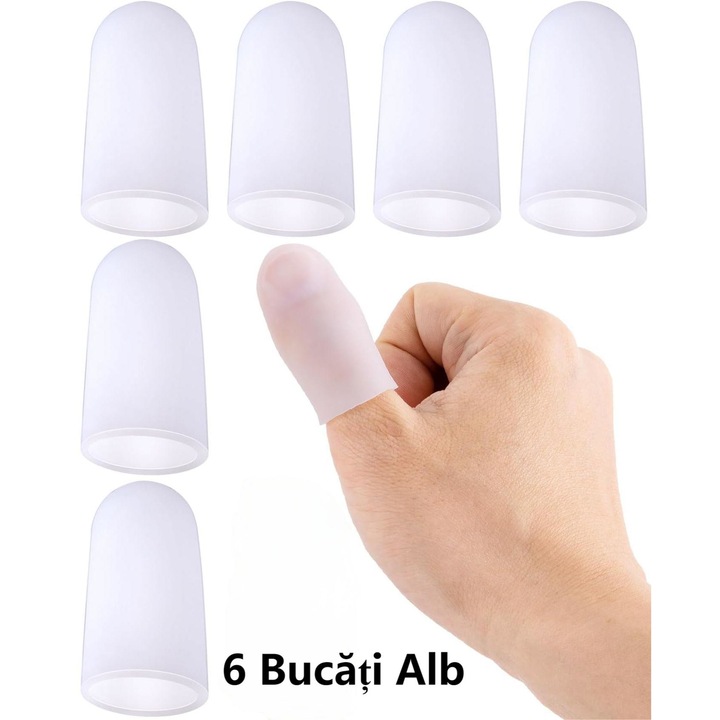 Set of 6 New Material finger protectors, Finger Cots，silicone, Great for Finger Arthritis, Finger Cracking, Hand Eczema and Other Finger Pain Relief,4.3*1.7cm, White