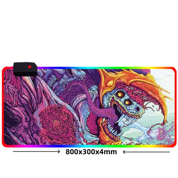 Геймърска подложка за мишка с RGB осветление, гъвкава, многоцветна, 800x300x4mm