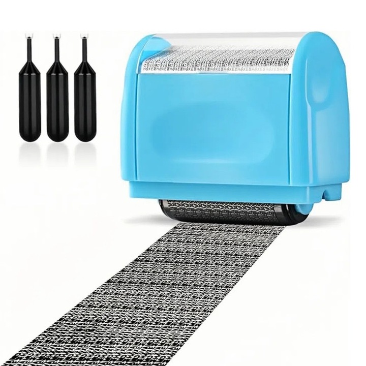 Stampila de Confidentialitate pentru Protectia Identitatii, Dreptunghiulara, Plastic, Albastru, Set 3 Rezerve