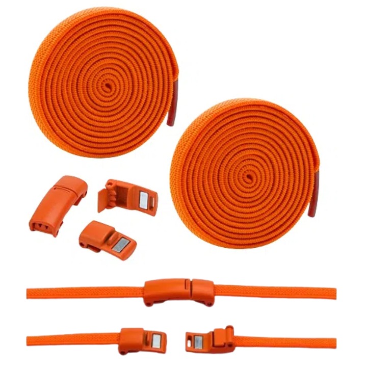 Връзки без връзване, еластични, магнитен дизайн, оранжеви, универсални