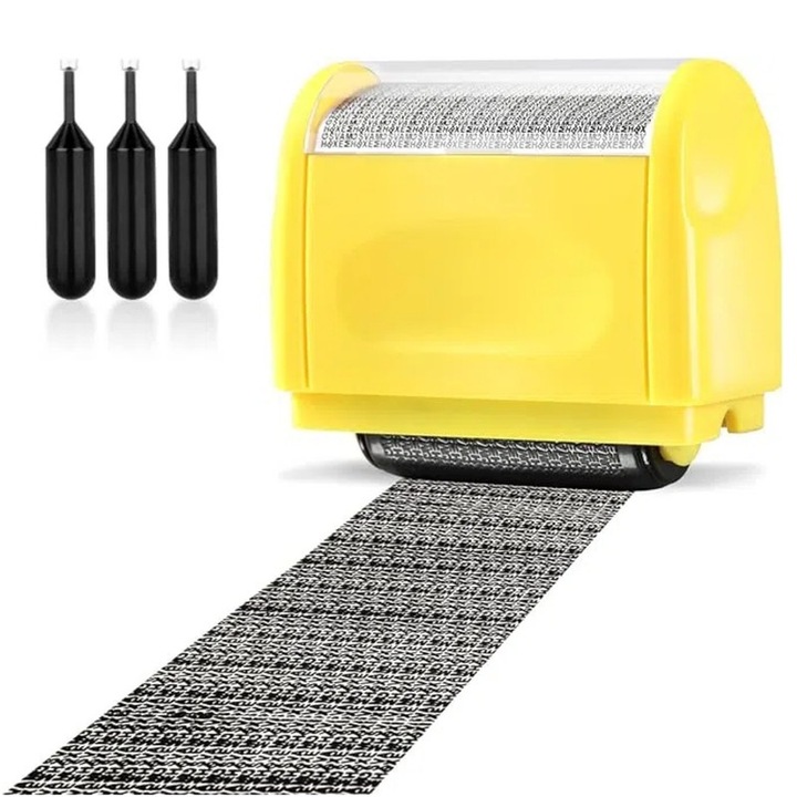 Address Blocker Stamp, Wide Roller Stamp, Including 3-Pack Refills Confidential Roller Stamp, Data Defender Anti Theft and Privacy Safety(Yellow Stamp + 3 Refills), Yellow