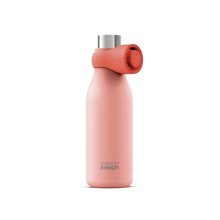 Joseph Joseph Loop termosz palack 81119, 500 ml, dupla falú rézréteggel, rápattintható kupak, vákuum szigetelt, korall