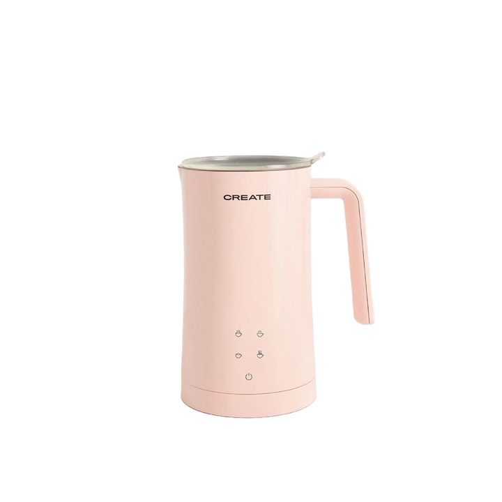 Aparat pentru spumarea laptelui CREATE, Studio, capacitate 580 ml, spuma lapte 350 ml, 4 functii, oprire automata, panou de control touch, interior din teflon, ideal pentru cappuccino/latte/ciocolata calda, roz pastel