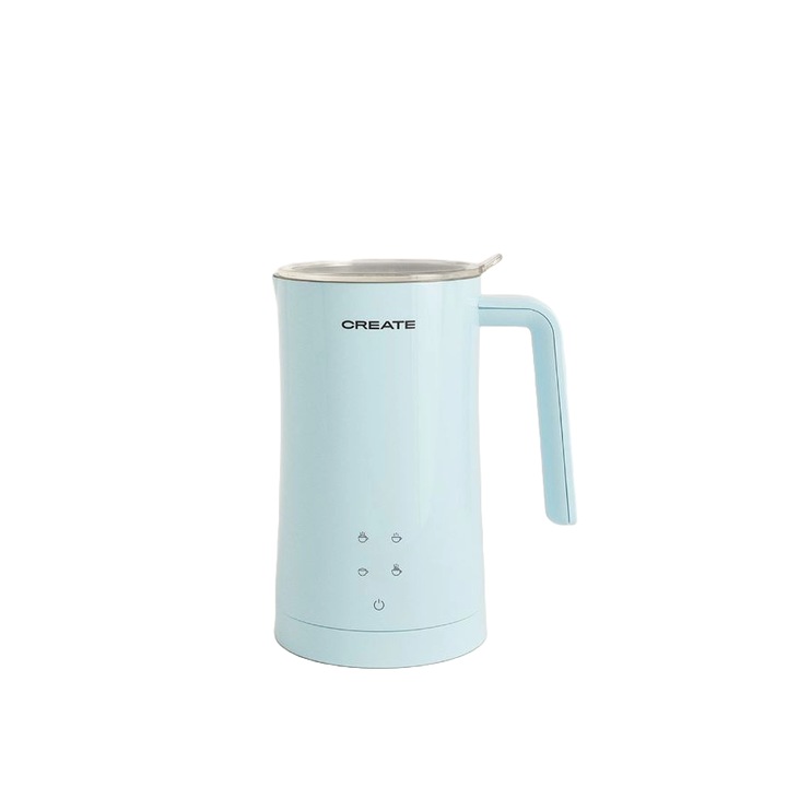 Aparat pentru spumarea laptelui CREATE, Studio, capacitate 580 ml, spuma lapte 350 ml, 4 functii, oprire automata, panou de control touch, interior din teflon, ideal pentru cappuccino/latte/ciocolata calda, blue pastel