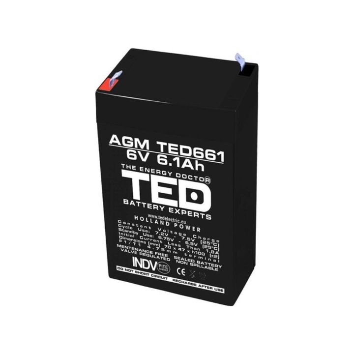 Оловна Батерия TED ELECTRIC, 6V, 6.1Ah, 70/ 47/ 100 mm, AGM