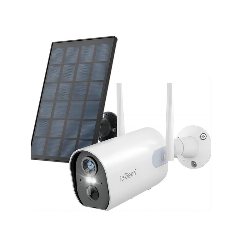IeGeek ZS-GX2S камера за наблюдение, AI откриване, 2K цветно нощно виждане, соларен панел, бял