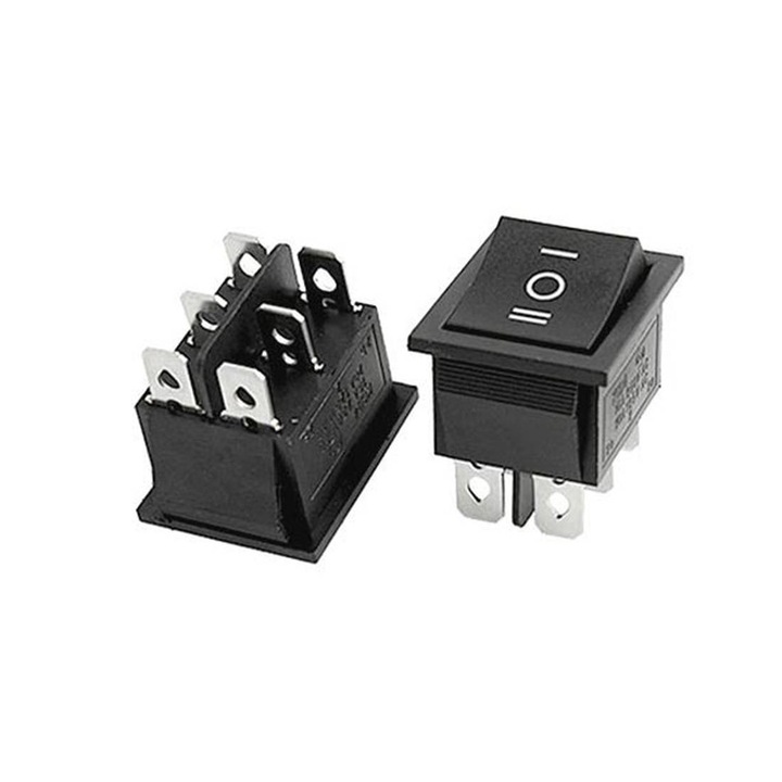 Comutator RS606, 6pin, 3 pozitii, Negru, 250VAC, 16A, 30x25mm