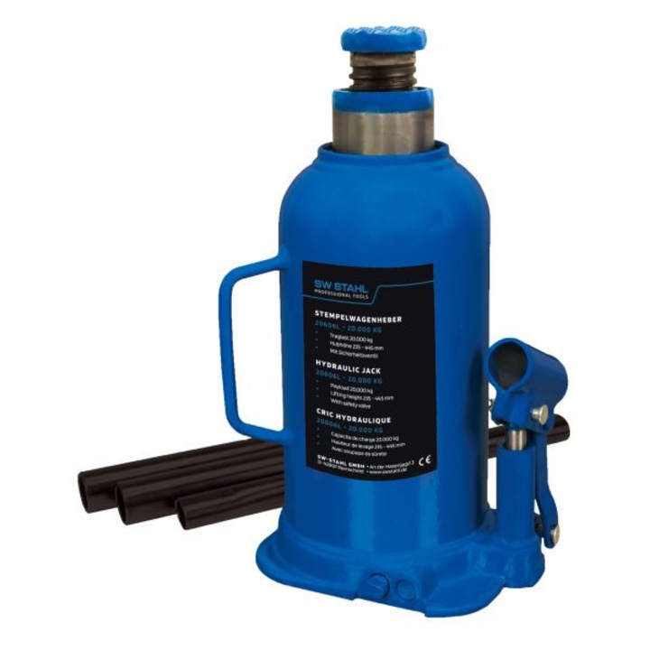 Cric hidraulic SW-Stahl, capacitate de ridicare 20 tone, inaltime 235-445 mm, albastru