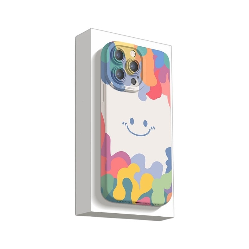 Husa telefon, protectie completa, model zambet 3D, Pentru iPhone 15 Alb