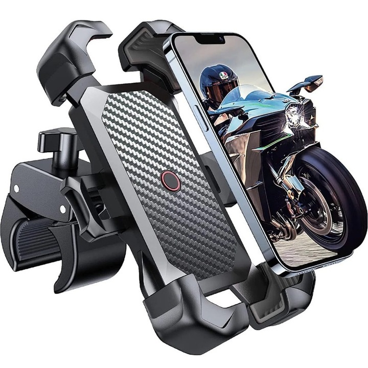 Suport Telefon pentru Bicicleta, Montare Rapida, Blocare Automata, Antivibratii, Reglabil 360, Compatibil iPhone/Samsung, 0.7"-1.34"