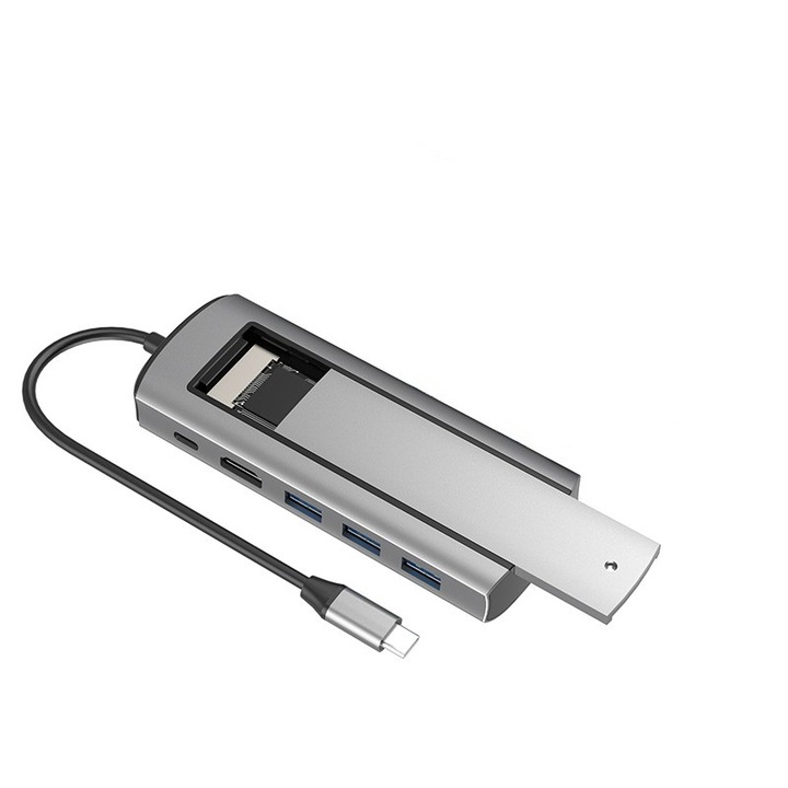 Докинг станция, мултифункционална 6 в 1, 4K HD, бързо зареждане PD100w, USB3.0 високоскоростно предаване, компактна и преносима, SSD с двоен протокол