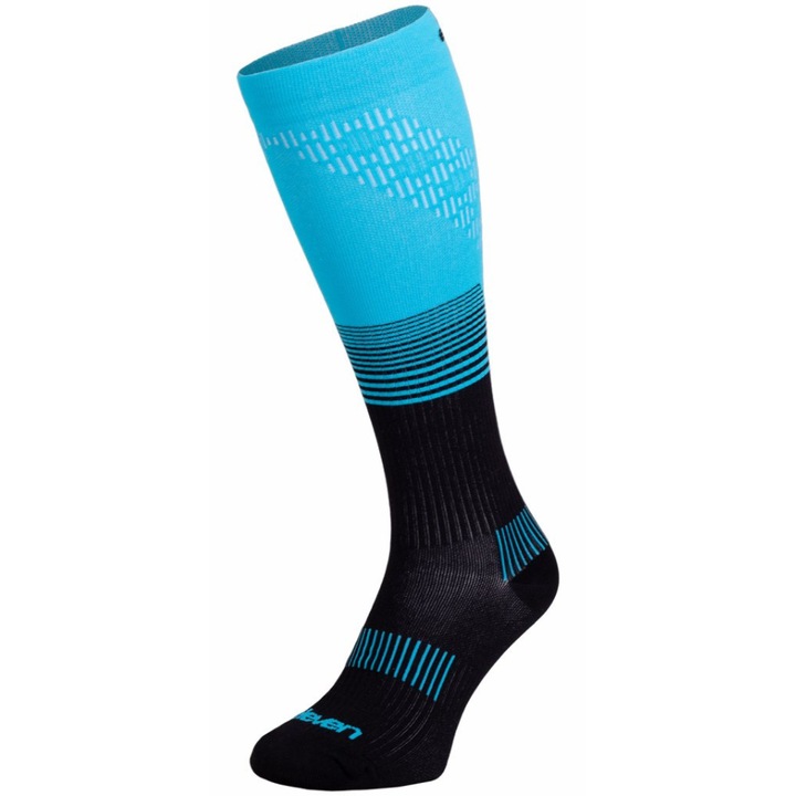 Sosete de Compresie Lungi Eleven PowerFlow Blue, Unisex, Clasa I, 18-21 mm/hg, pentru activitati Sportive Intense, pentru Alergare, Fitness, Cross Fit, Hiking, Trekking, Albastru, Negru/Albastru