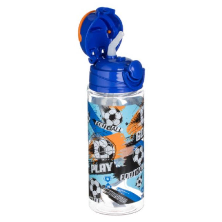 Sticla Apa Pop Up Fotbal Transparenta Bleu pentru Copii 500ml