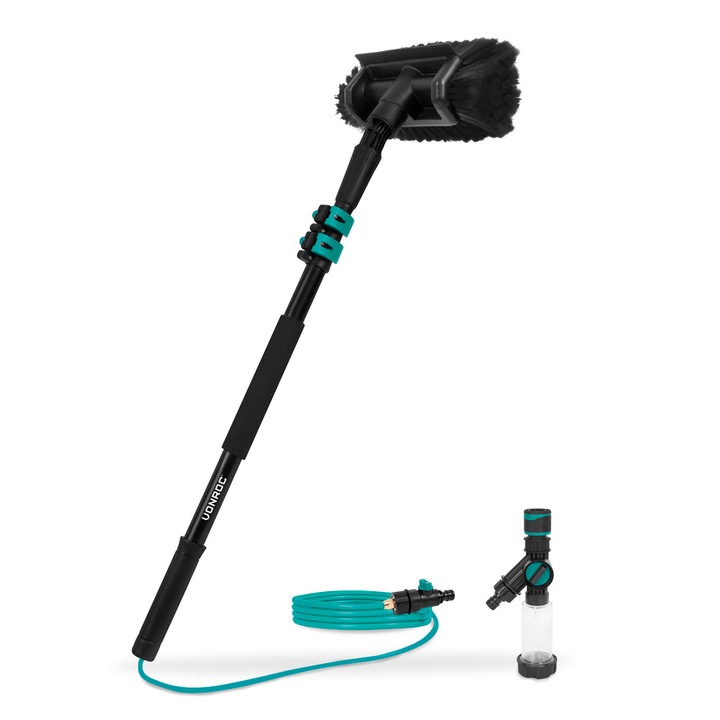 Perie de spalat telescopica, VONROC, TB504XX, dimensiune 1.8m, cap cu perie, cap curatat geamuri, furtun 3m, dozator sapun, pentru panouri fotovoltaice, geamuri, fatade