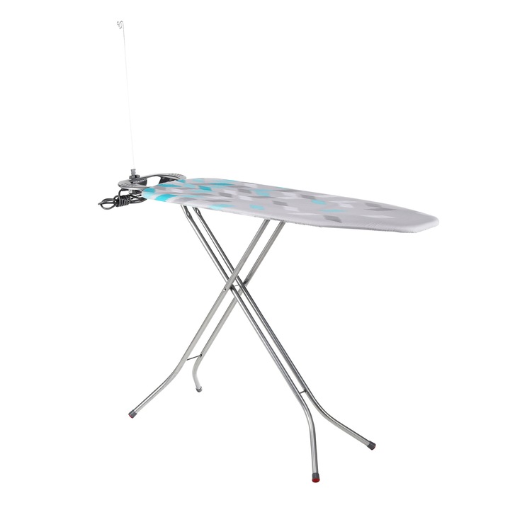 Haushalt vasalódeszka, elektromos aljzattal és 2 m kábellel, kábelvezetővel, fém lábakkal 22mm, huzat 100% pamut 140gr/m²