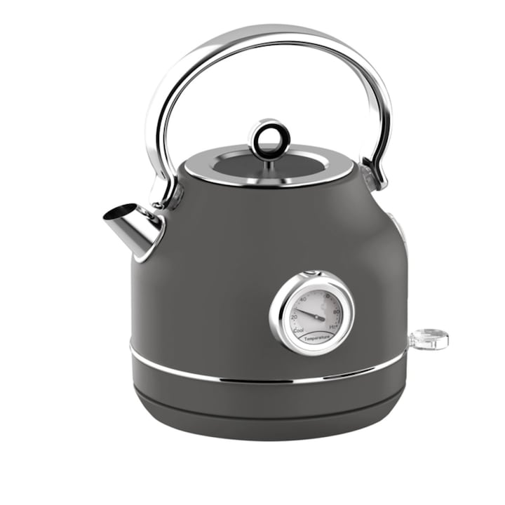 Fierbator electric Berdsen BD-715, 2200 W, 1,8 l, sticla borosilicata, inox, functie de dezinfectie, argintiu/gri