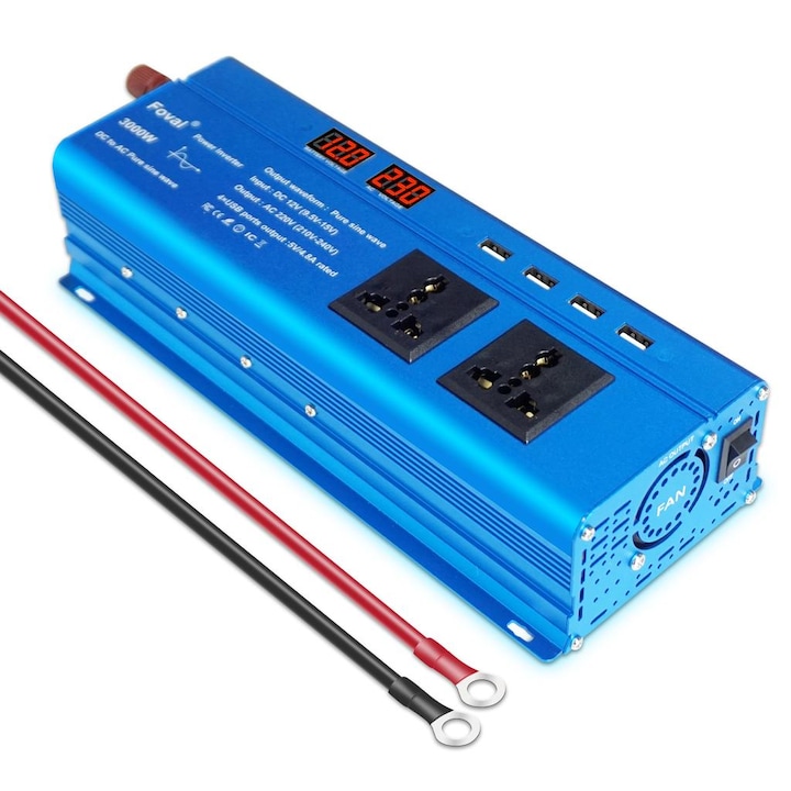 Инвертор с чиста синусоида Foval 3000W 12V - 220V и USB 3.1 букса