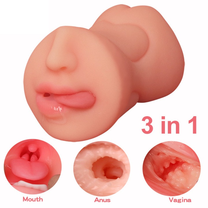 Masturbator 3-in-1, FairyKiss®, jucarie sexuala ultra-realista, vagin artificial, masturbator masculin, vagin, anus, gura, design ergonomic, rezistent la apa, bej