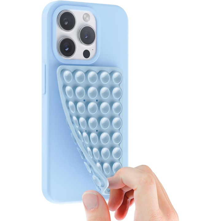 Поставка за телефон със силиконови вендузи, силно залепване, Светлосин, за селфита и видео