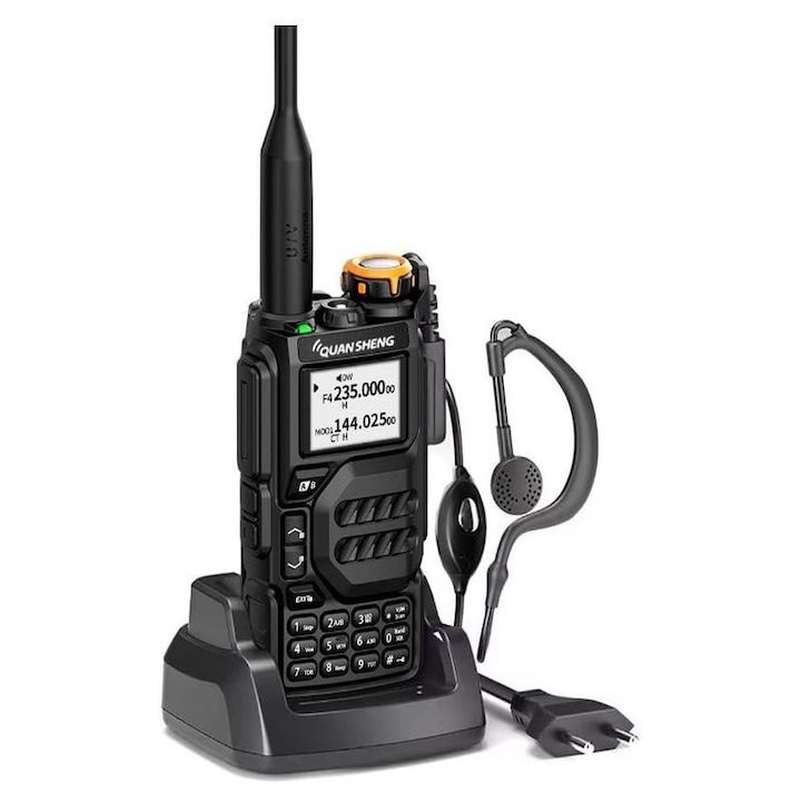 Set Statie radio Quansheng Uv K5 Profesionala, Rezistenta la apa si praf, Hands Free si incarcator tip C Model THK®, NoAA, VHF/Marina 156MHz/UHF, Aviatie, Alerta de Urgenta, Drumetii, Airsoft