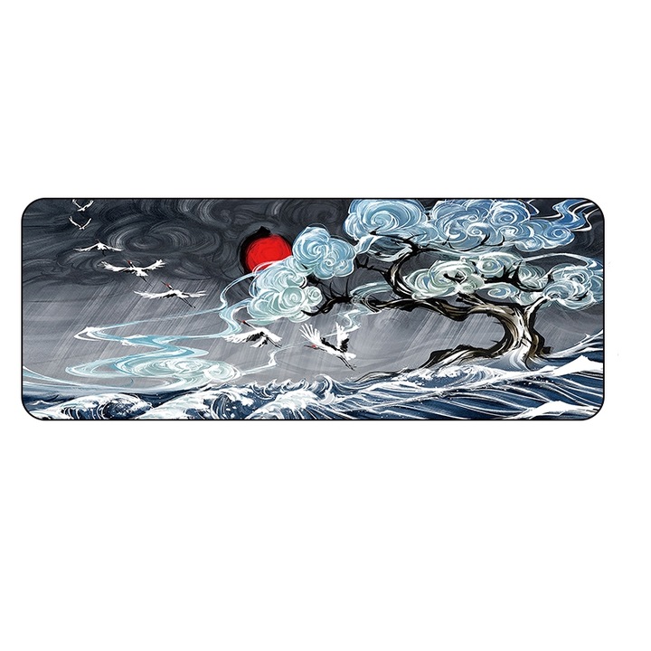 Mousepad gaming mare, Stilul anime japonez, suprafata neteda, margini sigilate, multicolor, 800x300x1.5mm, Gri