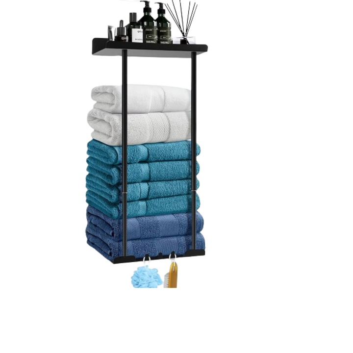 Suport pentru prosoape fara gaurire, autoadeziv, negru