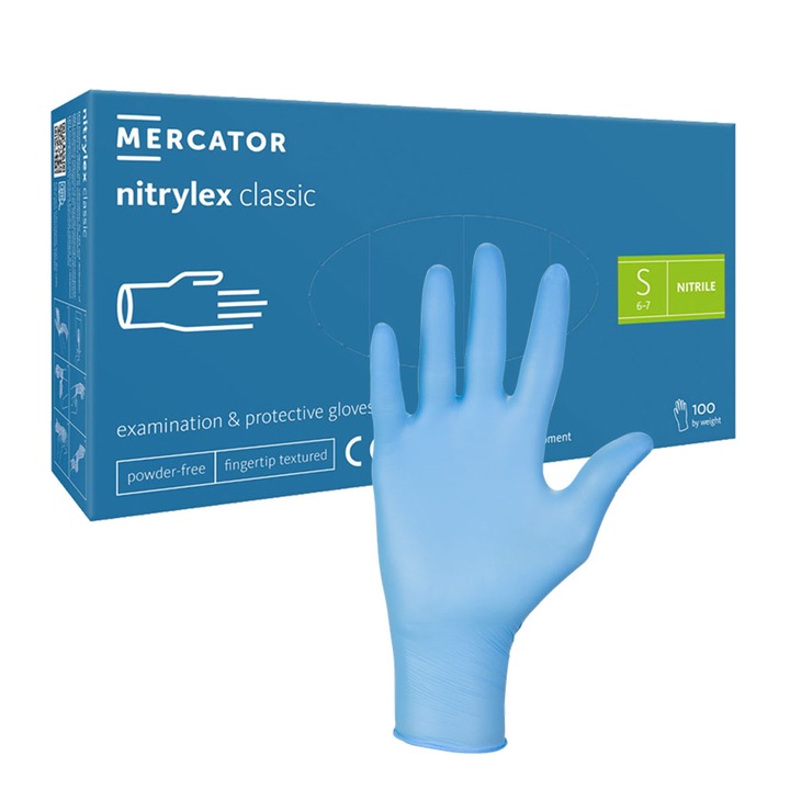 Manusi de unica folosinta Mercator Nitrylex Classic, albastru, S, set 100 buc