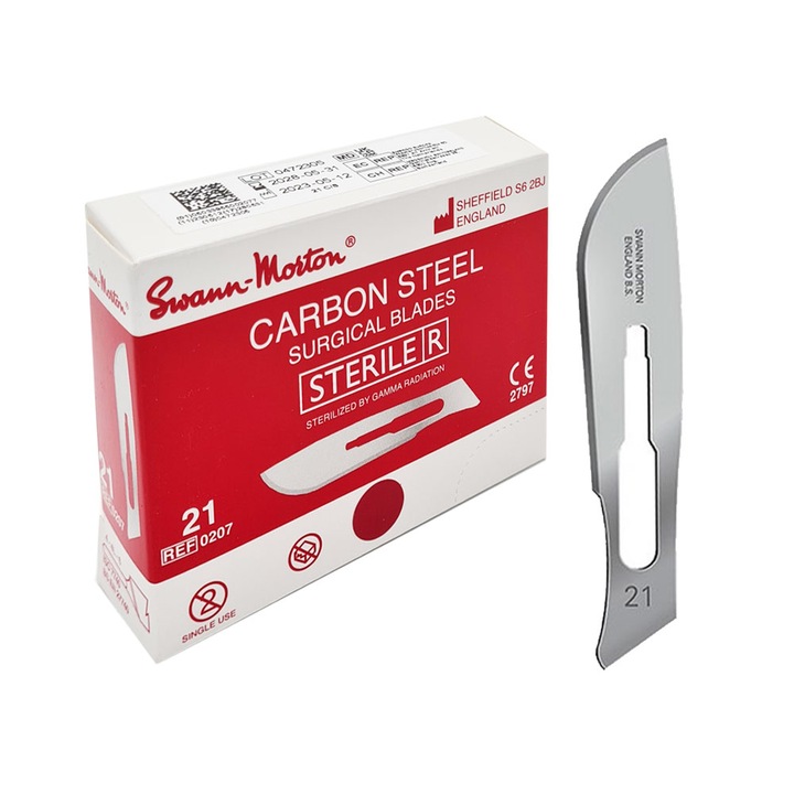 Set 100 lame chirurgicale sterile Swann-Morton, otel carbon, 21