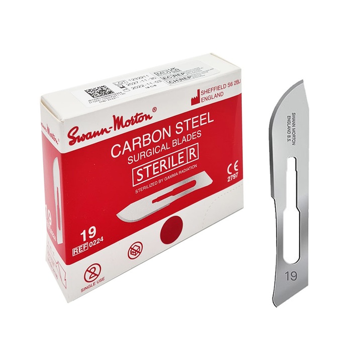 Set 100 lame chirurgicale, Swann-Morton, sterile, otel carbon, argintiu