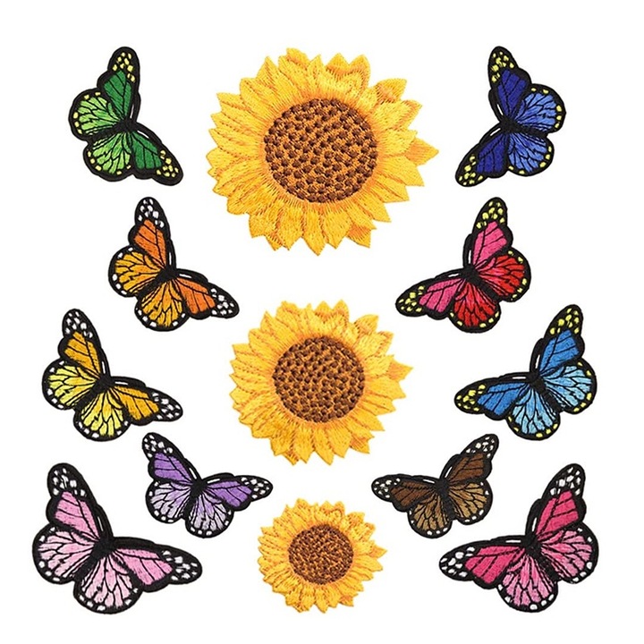 Set Petic BOMSTOM, Design Fluturi si Floarea-soarelui, Multicolor, 13 Bucati