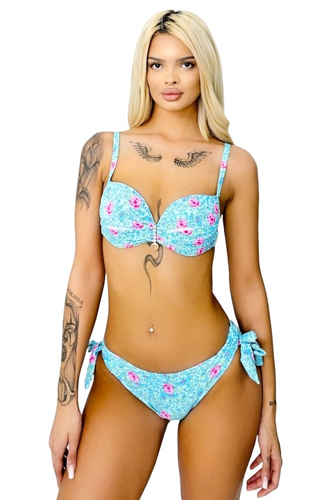 Бански от две части MYNA, регулируеми слипове и сутиен с аксесоари, Розово/Син