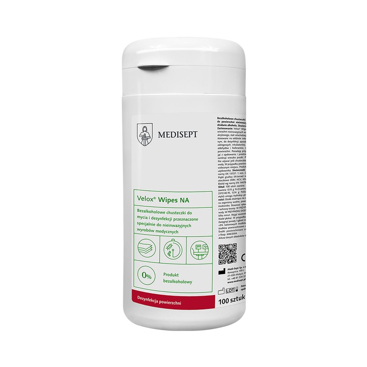 Servetele umede antibacteriene Medisept Velox Wipes NA 100 bucati, pentru suprafete sensibile, fara alcool