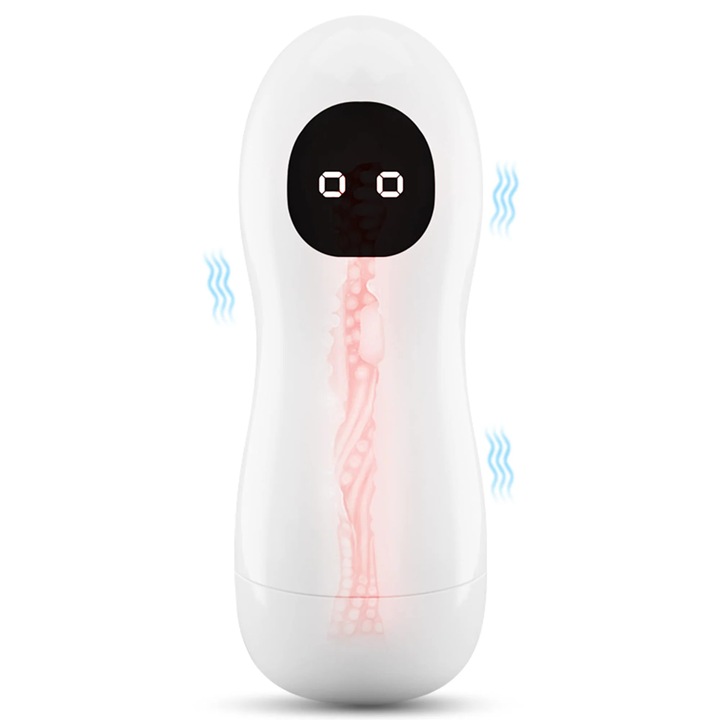Maturbator Obsessia® JoyStick cu vibratii puternice, rezistent la apa, design discret, sigur, moale, ultra-realist, din silicon, usor de curatat si transportat, alb, 20 x 10 x 10 cm